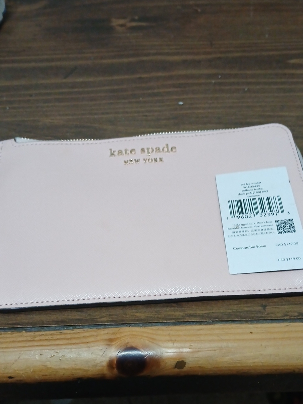 kate spade Blush Pink Saffiano Zip Pouch with Gold Logo